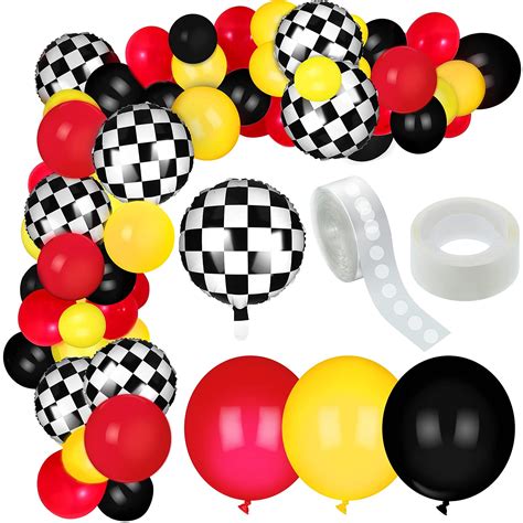 Buy 127 Pieces Red Black Yellow Latex Balloons Checker Balloon Garland ...