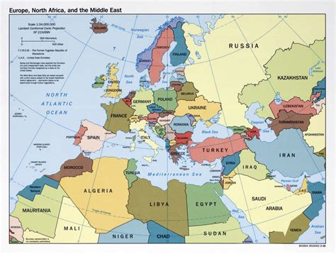 Large political map of Europe, North Africa and the Middle East - 1998 ...