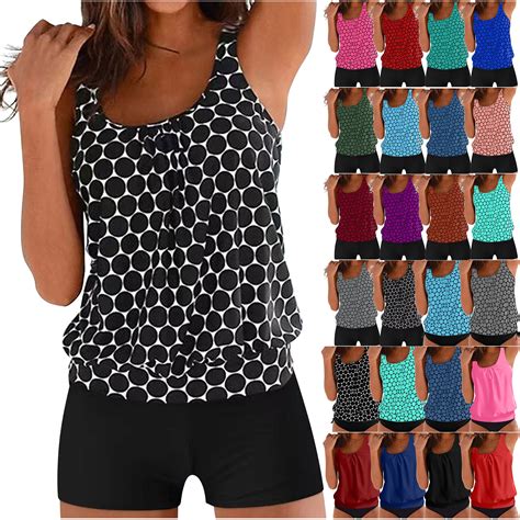 UPPADA Women Tankini Set, Modest Two-Piece Swimsuit with Flounce Top ...