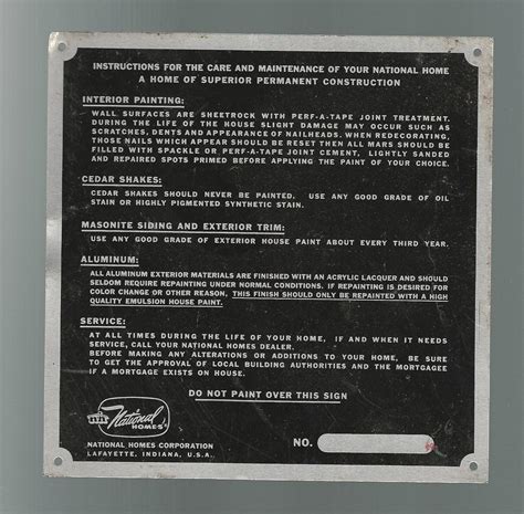 VINTAGE ALUMINUM HOUSE SIGN 1960s NATIONAL HOMES Corp LAFAYETTE INDIANA ...