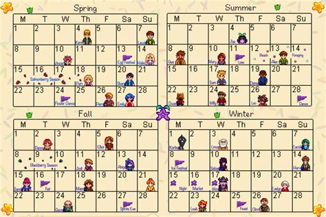 Yearly Calendar | Stardew valley tips, Stardew valley, Stardew valley ...