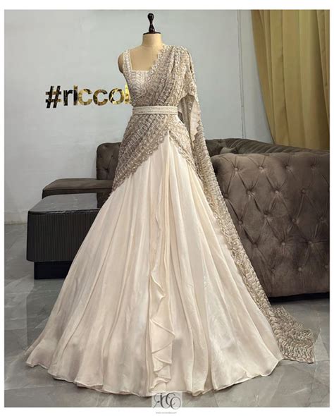 IVORY DRAPED SAREE LEHENGA – Ricco India