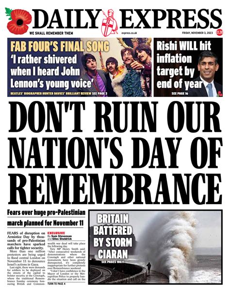 Daily Express Front Page 3rd of November 2023 - Tomorrow's Papers Today!