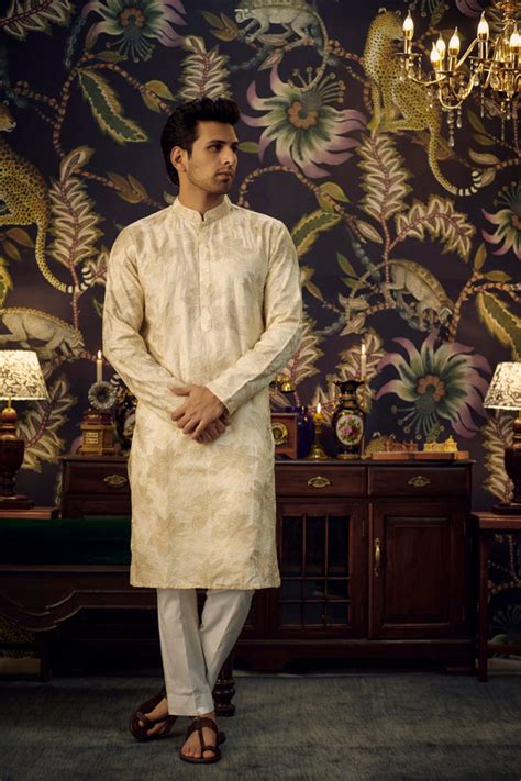 Classic cream and gold floral kurta