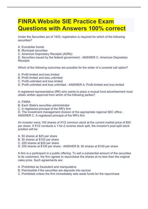 FINRA Website SIE Practice Exam Questions with Answers 100% correct ...