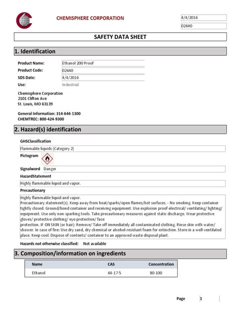 Safety Data Sheet 1. Identification: Chemisphere Corporation | PDF ...