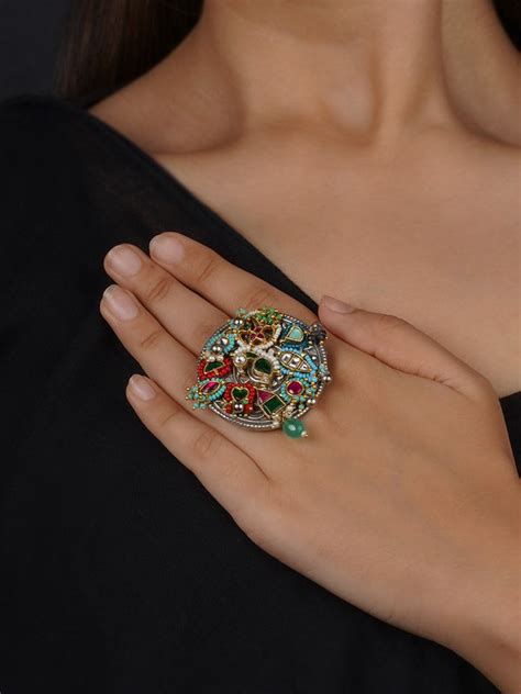 Buy Jadau Kundan Rings Online | Big Kundan Rings | Gold Plated Rings ...