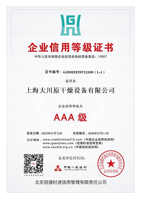 公司取得AAA级企业信用等级证书-公司新闻-上海大川原