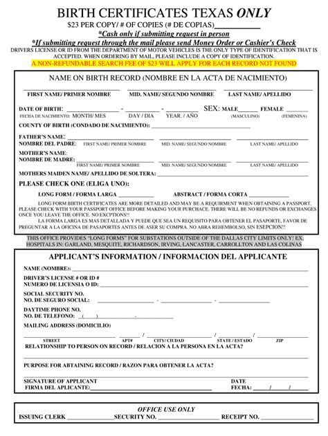Fillable Online dallascounty BIRTH CERTIFICATES. VBA Authorization to ...