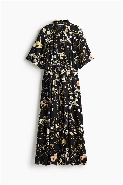 Women's Black/floral Tie-belt Shirt Dress | H&M CA
