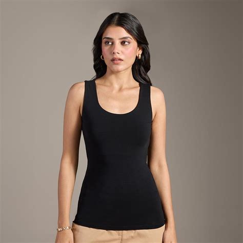 Buy Twenty Dresses by Nykaa Fashion Basics Black Solid Scoop Neck ...