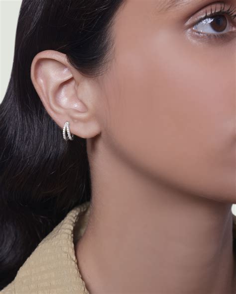 Rhodium Zirconia Twin Multiple Sizes Hoop Earrings - 92.5 Silver - For ...