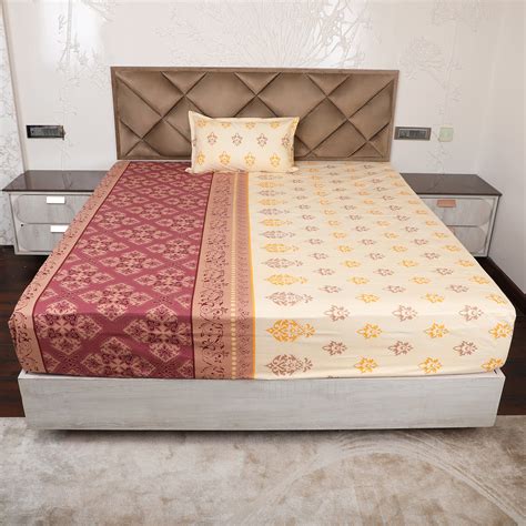 100% Cotton Bedsheet | Royal Gold Pattern | Fitted Style | includes ...