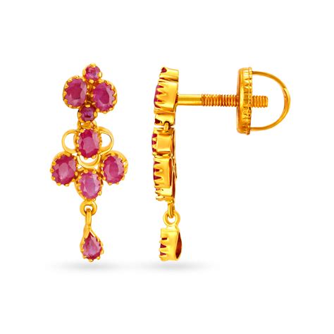 Eccentric 22 Karat Gold And Ruby Drop Earrings