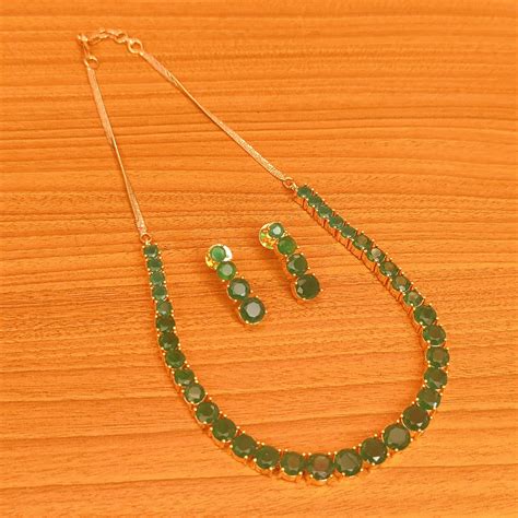 MINT COLOUR SILVER PLATED SINGLE LINE NECKLACE SET – Sanvi Jewels