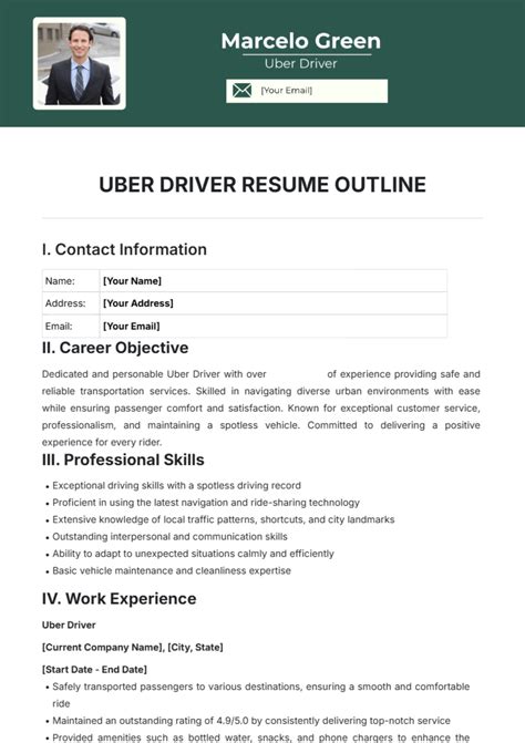 Free Uber Driver Resume Outline Template to Edit Online