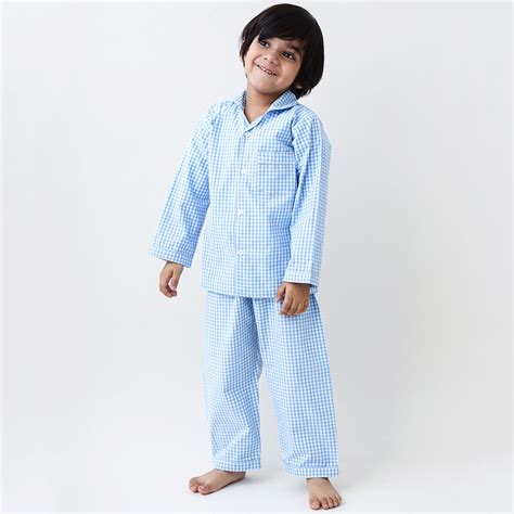 Classic Blue Gingham Pajama Set For Kids | Little West Street