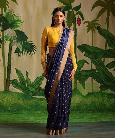 Blue Handloom Pure Silk Chanderi Saree With Asharfi Booti – WeaverStory