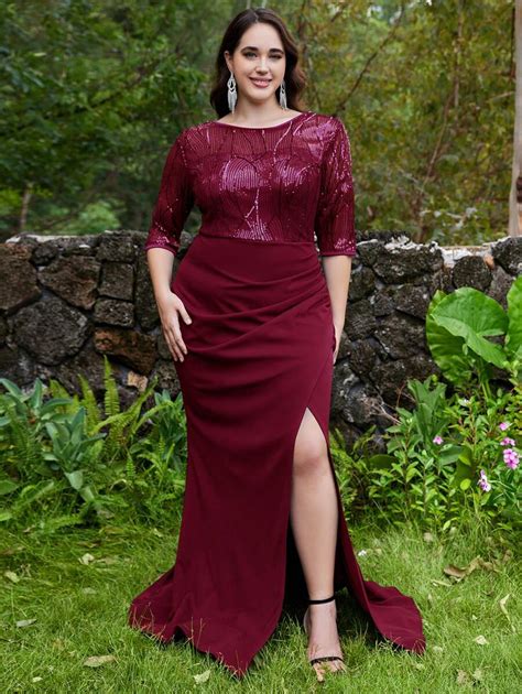 Women Plus Size Sequins Mermaid Formal Evening Dress For Wedding Guest ...