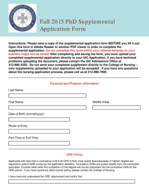 Fillable Online Fall 2015 PhD Supplemental Application Form Fax Email ...