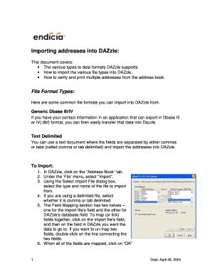 Fillable Online Importing addresses into DAZzle: - Endicia Fax Email ...