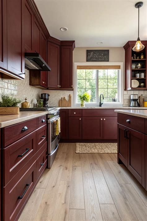 16+ Striking Dark Red Kitchen Cabinet Ideas