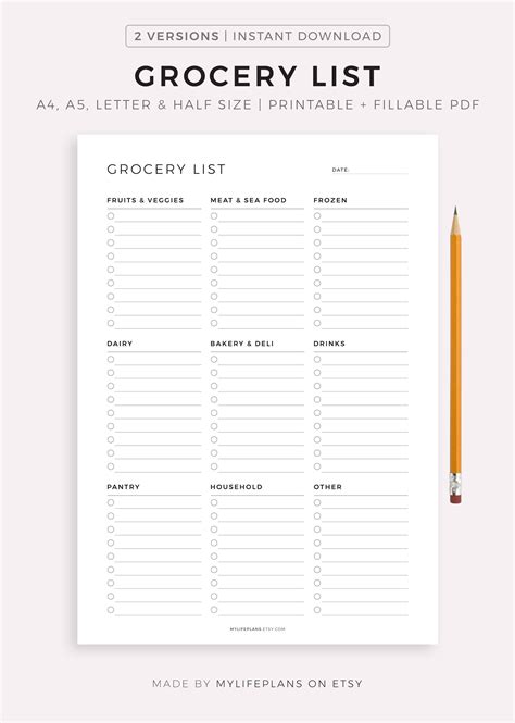 Grocery List Printable Template Grocery Planner Food - Etsy UK