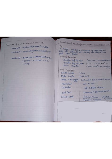 Chemistry Observation Note-1 - Preparation of 100ml of oxalic acid ...