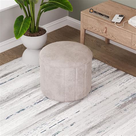 DecorNation Premium Suede Round Ottoman Stool - Beige, 18" Diameter ...