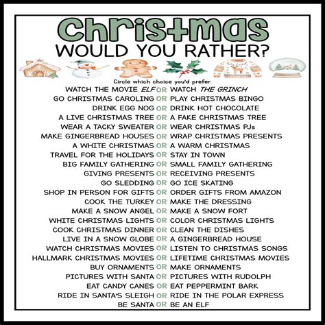 Christmas would you rather game holiday games printable christmas ...