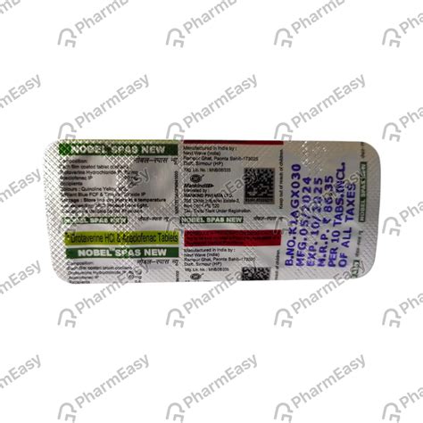 Nobel Spas New Strip Of 10 Tablets: Uses, Side Effects, Price & Dosage ...