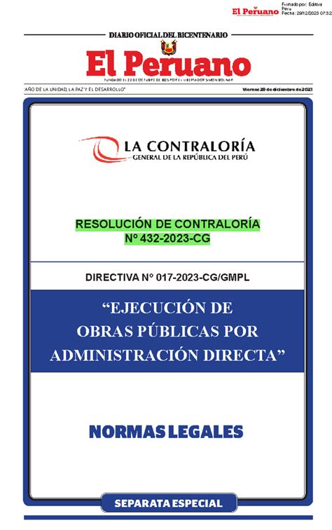 4984570 directiva n 017 2023 cg gmpl - SEPARATA ESPECIAL RESOLUCIÓN DE ...