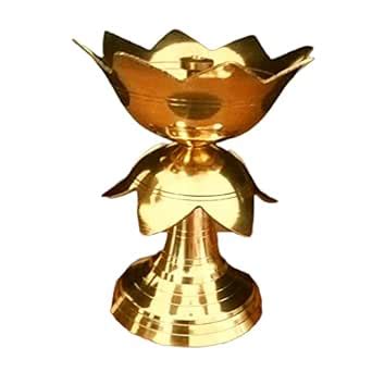 Buy PujaSamadhaan Brass Diya with Lotus Shaped Pillar Stand - Kamal ...