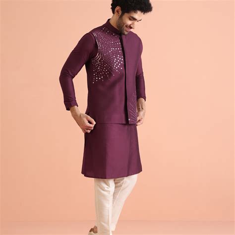 Maroon Mirror Work Jacket Kurta Trouser Set – Kisah
