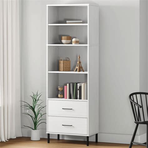 Latitude Run® Bookshelf Book Cabinet with 2 Drawers Storage Cabinet OSLO Solid Wood | Wayfair