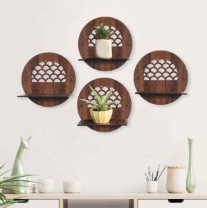 aryacraft Arya Craft Set of 4 Pcs Round Wooden Wall Self Suitable for ...