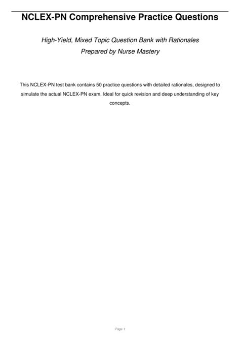 NCLEX -PN Practice Test Bank |50 Questions with Answers & Rationales ...