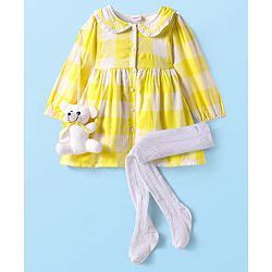 Babyhug Cotton Knit Full Sleeves Checkered Peter Pan Collared Frock ...