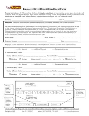Fillable Online Employee Direct Deposit Enrollment Form General ...