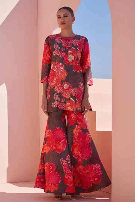 Buy Brown Bamboo, Chiffon Sequins, Embroidery Round Morroccan Floral ...