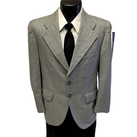 Vintage 70's Eagle Clothes Men's Gray Sport Coat BLUE Chalk STRIPE ...