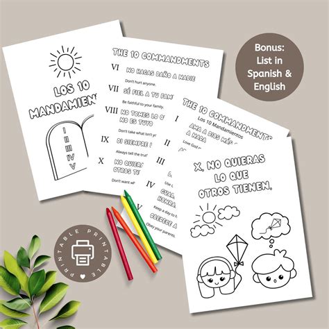 10 Commandments in Spanish Printable Coloring Pages for Preschoolers ...