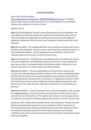 Image result for Auditions Scenes Analysis Script