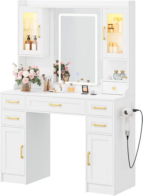 Amazon.com: KAMABOKO Vanity Desk with Mirror and Lights, Makeup Vanity ...