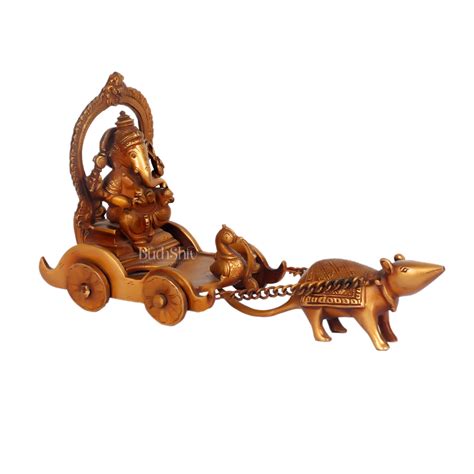Brass Ganesha Mouse Rath Chariot 11 Inch | Budhshiv.com