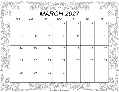 March 2027 Calendar (Free Printable) – Free Printables, Lettering, SVG ...