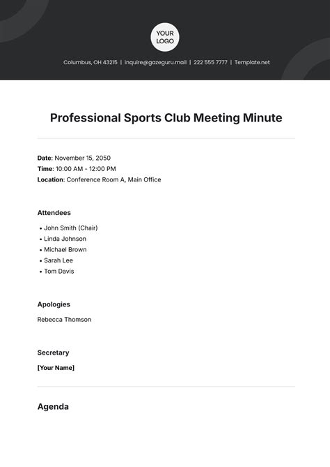 Free Booster Club Meeting Minutes Template to Edit Online