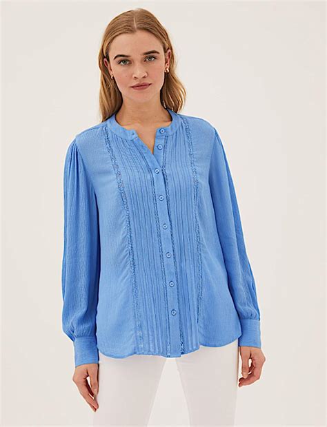 Buy Lace Insert Regular Fit Long Sleeve Blouse at Marks & Spencer
