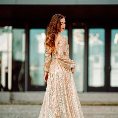 Buy Sequins Champagne Evening Gowns Online In India - Etsy India