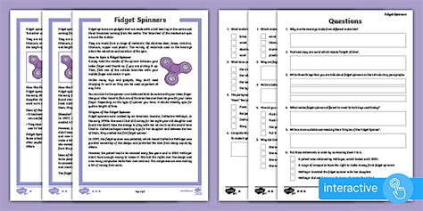 Years 3-6 Fidget Spinners Differentiated Comprehension Worksheet ...